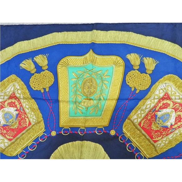 Hermes Gold and Blue Silk Scarf - Picture 9 of 15